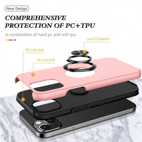 Cas protecteur magnétique PC + TPU avec support d'anneau invisible pour iPhone 13 (or rose) SH802D1665-07