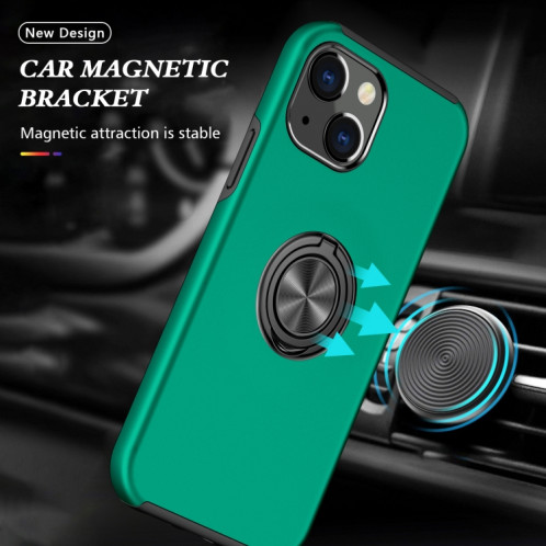 PC + TPU Cas de protection magnétique antichoc avec porte-bague invisible pour iPhone 13 (vert foncé) SH802E372-07