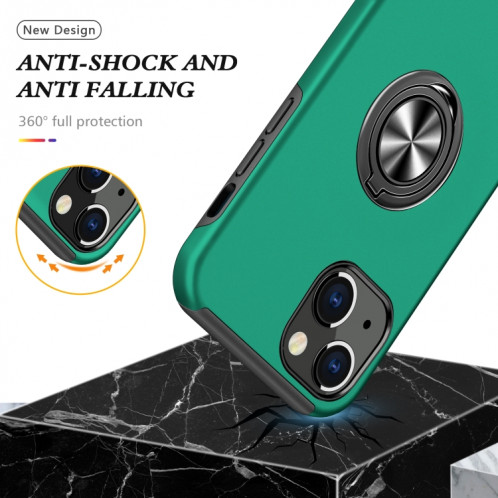 PC + TPU Cas de protection magnétique antichoc avec porte-bague invisible pour iPhone 13 (vert foncé) SH802E372-07