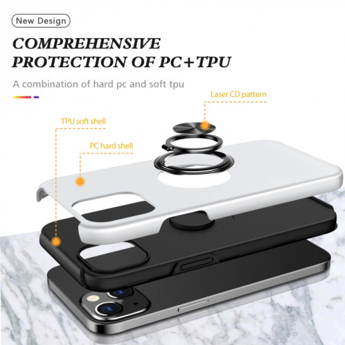PC + TPU Cas de protection magnétique antichoc avec porte-bague invisible pour iPhone 13 (argent) SH802F1485-07