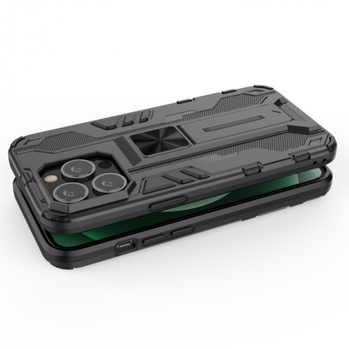 PC + TPU Cas de protection anti-choc de TPU avec support pour iPhone 13 Pro (Noir) SH903A177-07