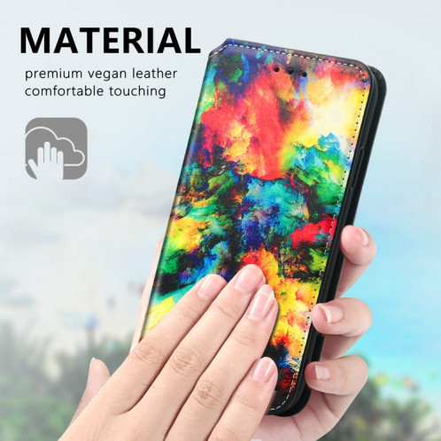 Dessin coloré Horizontal Horizontal Boîtier en cuir PU avec porte-carte et portefeuille pour iPhone 13 mini (nuage de couleurs) SH101B479-07