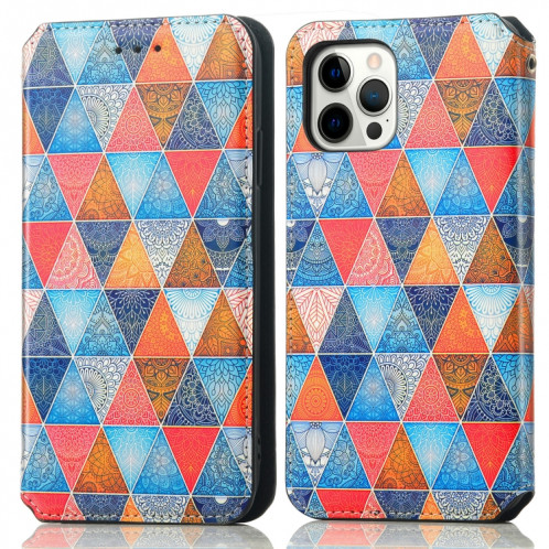 Dessin coloré Horizontal horizontal Boîtier en cuir PU avec porte-carte et portefeuille pour iPhone 13 mini (Rhombus Mandala) SH101C1912-07