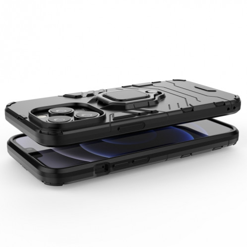 Cas protecteur PC + TPU antichoc avec porte-bague magnétique pour iPhone 13 Pro (Noir) SH403A577-07