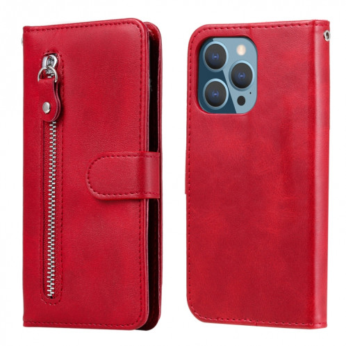 Mode Calf Texture Zipper Horizontal Flip Coating Coque avec Stand & Card Slots & Portefeuille Fonction pour iPhone 13 Pro (Rouge) SH103A817-07