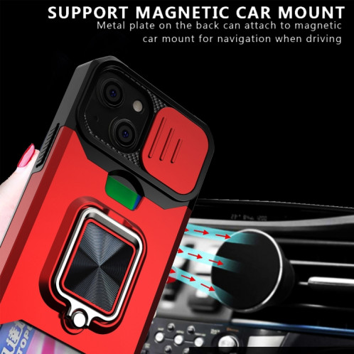 Cover Caméra coulissant Design PC + TPU Case antichoc avec porte-bague et emplacement de carte pour iPhone 13 (noir) SH702B1530-07