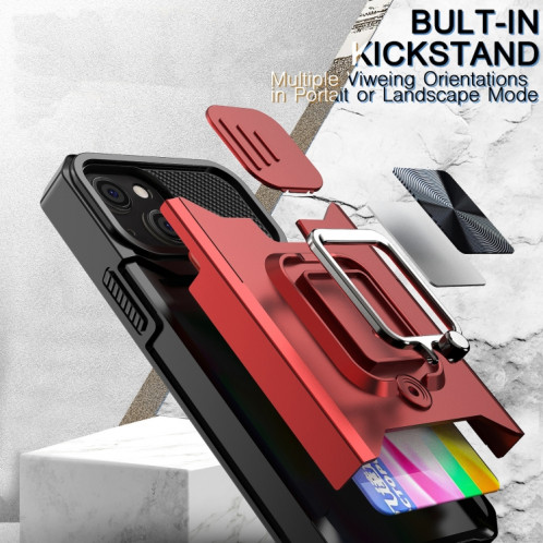 Cover Caméra coulissant Design PC + TPU Case antichoc avec porte-bague et emplacement de carte pour iPhone 13 (vert foncé) SH702D977-07