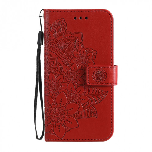 Fleurs 7-Pétales Motif de gaufrage Horizontal Flip PU Coque en cuir PU avec support et carte de portefeuille et cadre de portefeuille et photo pour iPhone 13 Pro (rouge) SH703B370-07