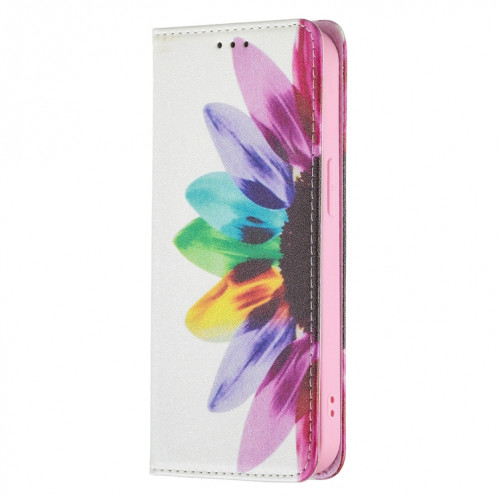 Motif de dessin coloré Invisible Horizontal Horizontal Boîtier en cuir PU avec porte-carte et portefeuille pour iPhone 13 mini (fleur de soleil) SH201E1353-07
