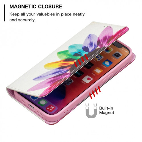 Motif de dessin coloré Invisible Horizontal Horizontal Boîtier en cuir PU avec porte-carte et portefeuille pour iPhone 13 mini (fleur de soleil) SH201E1353-07