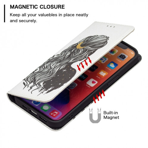 Motif de dessin coloré Invisible Horizontal Horizontal Flip PU Coque en cuir PU avec porte-cartes et portefeuille pour iPhone 13 (fille) SH202B446-07