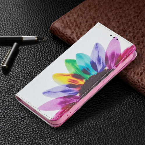 Motif de dessin coloré Invisible Horizontal Horizontal Flip Coque en cuir PU avec porte-carte et portefeuille pour iPhone 13 (fleur de soleil) SH202E1465-07