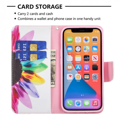 Motif de dessin coloré Horizontal Flip Cuir Case avec porte-carte et portefeuille pour iPhone 13 (tournesol) SH402A1336-07