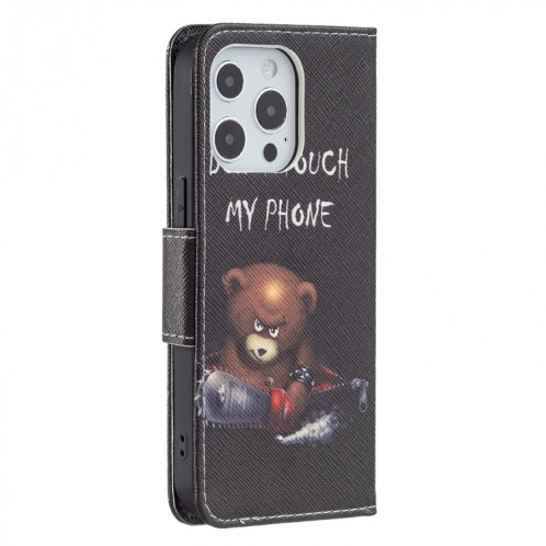 Modèle de dessin coloré Horizontal Flip Cuir Case avec porte-cartes et portefeuille pour iPhone 13 (Bear) SH402C864-07