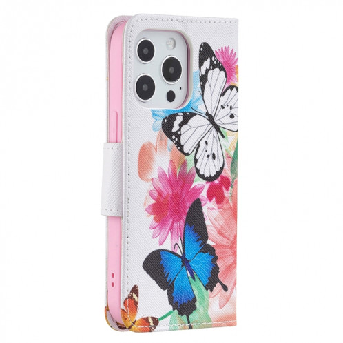 Modèle de dessin coloré Horizontal Flip Cuir Case avec support & Card Slots & Portefeuille pour iPhone 13 (deux papillons) SH402E954-07
