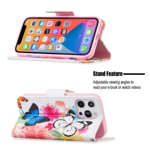 Modèle de dessin coloré Horizontal Flip Cuir Case avec support & Card Slots & Portefeuille pour iPhone 13 (deux papillons) SH402E954-07