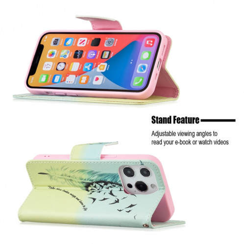 Motif de dessin coloré Horizontal Flip Cuir Case avec support & Portefeuille pour iPhone 13 (plume) SH402F430-07