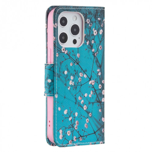 Motif de dessin coloré Horizontal Flip Cuir Toot avec porte-cartes et portefeuille et portefeuille pour iPhone 13 (Blossom de prune) SH402G1569-07