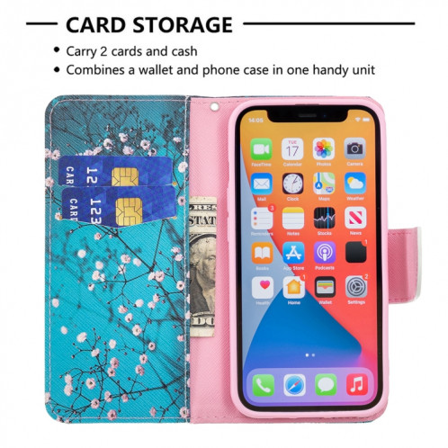 Motif de dessin coloré Horizontal Flip Cuir Toot avec porte-cartes et portefeuille et portefeuille pour iPhone 13 (Blossom de prune) SH402G1569-07