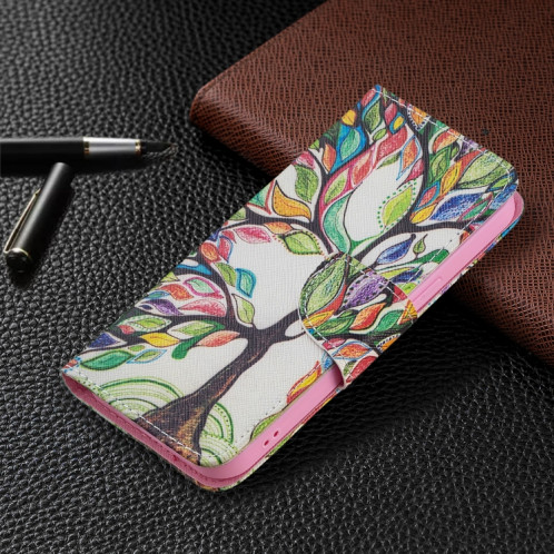 Motif de dessin coloré Horizontal Flip Cuir Case avec porte-cartes et portefeuille pour iPhone 13 (Arbre de vie) SH402J1069-07