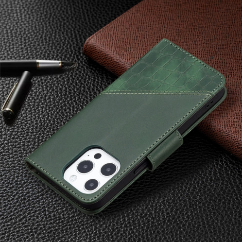 Pour iPhone 13 PRO Couleur Couleur Crocodile Texture Horizontale Flip PU Housse en cuir PU avec portefeuille et porte-cartes (vert) SH103E284-07