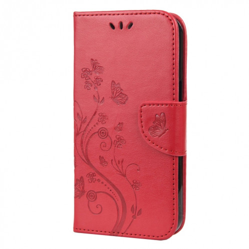 Modèle de fleur papillon Horizontal Flip Cuir Toot avec porte-carte et portefeuille pour iPhone 13 (rouge) SH803D613-07