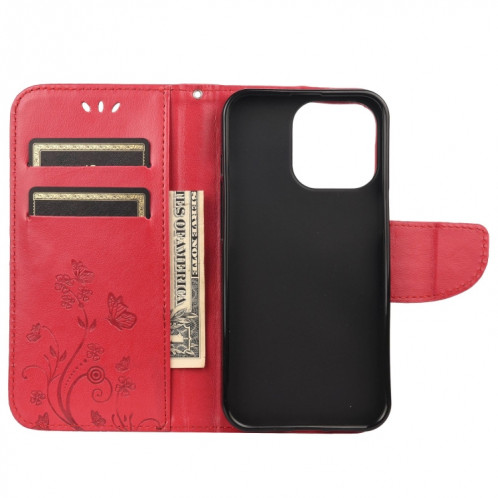 Modèle de fleur papillon Horizontal Flip Cuir Toot avec porte-carte et portefeuille pour iPhone 13 (rouge) SH803D613-07