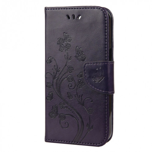 Modèle de fleur de papillon Horizontal Flip Cuir Toot avec support & Card Slots & Portefeuille pour iPhone 13 (violet profond) SH803E287-07