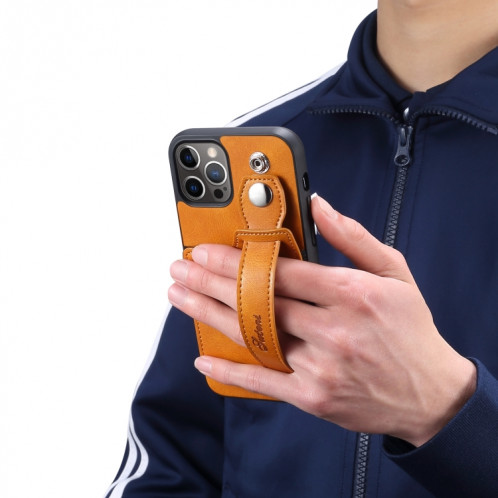 TPU + étui de protection antichoc sur le cuir PU avec des fentes de cartes et une sangle à main pour iPhone 13 (Brown) SH702C563-05