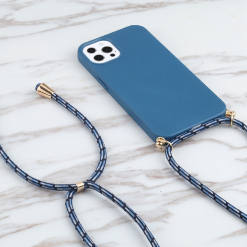 Matériau de paille de blé + TPU Case antichoc avec lanière à col pour iPhone 13 Pro (Bleu) SH103D989-07