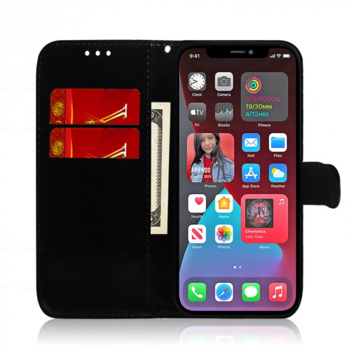 Surface de miroir imitée Horizontal Flip Cuir Toot avec porte-carte et portefeuille et lanière pour iPhone 13 (noir) SH502B734-06