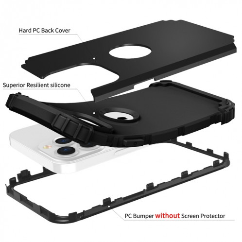 Coque de protection en silicone PC + Silicone 3 en 1 pour iPhone 13 (Noir) SH502D1961-07