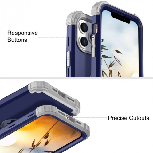 3 en 1 PC + Cas de protection en silicone pour iPhone 13 Pro (bleu marine + gris) SH503A1398-07