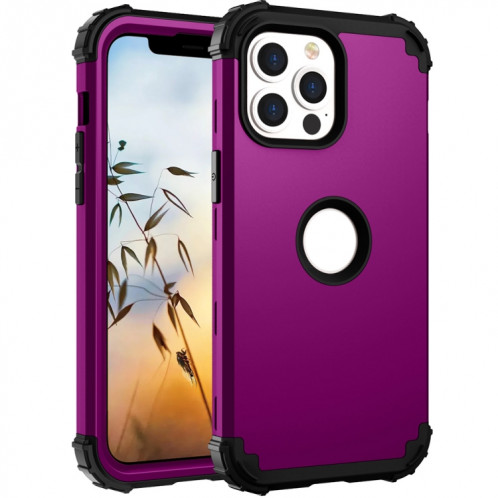 3 en 1 PC + PC + Silicone Cas de protection pour iPhone 13 Pro (Purple foncé + noir) SH503E834-07