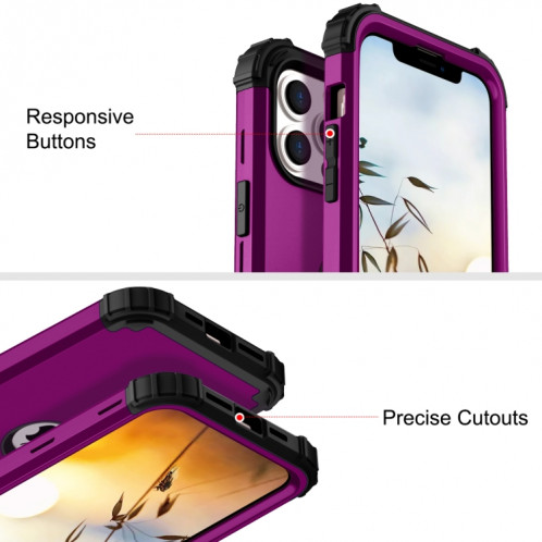 3 en 1 PC + PC + Silicone Cas de protection pour iPhone 13 Pro (Purple foncé + noir) SH503E834-07