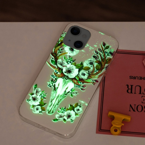 Étui de protection souple de TPU lumineux pour iPhone 13 (cerf fleur) SH902F1672-05