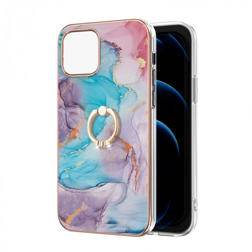 Motif de galvanoplastie IMD TPU Case antichoc avec support d'anneau de strass pour iPhone 13 mini (marbre bleu laiteux) SH801D1542-04