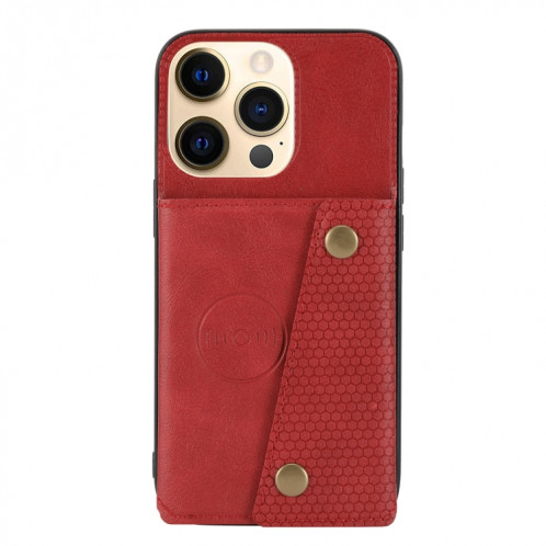 Double Boucle PU + TPU Cas de protection magnétique antichoc avec fente et support de carte pour iPhone 13 (rouge) SH802A171-07