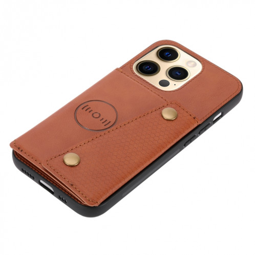Double Boucle PU + TPU Cas de protection magnétique antichoc avec fente et support de carte pour iPhone 13 (brun clair) SH802B451-07