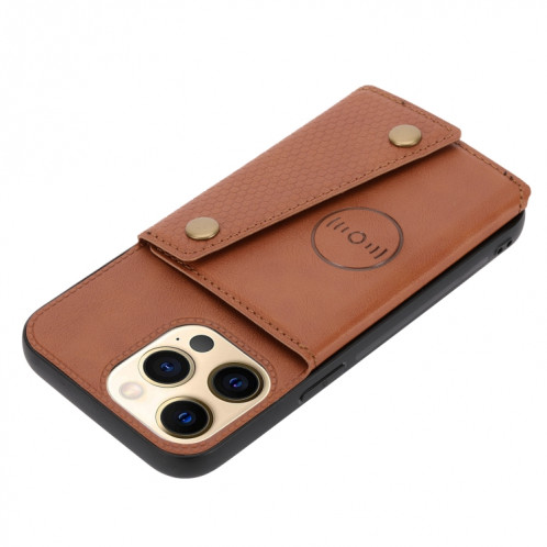 Double Boucle PU + TPU Cas de protection magnétique antichoc avec fente et support de carte pour iPhone 13 (brun clair) SH802B451-07