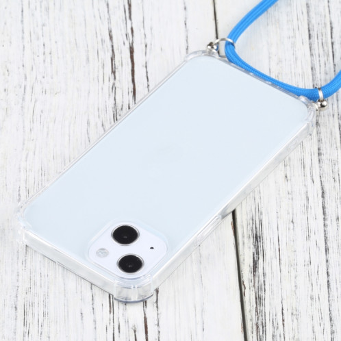 Cas de protection TPU transparent transparent à quatre angles avec lanière pour iPhone 13 (bleu) SH501C1650-07