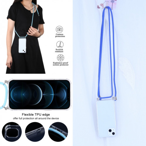 Cas de protection TPU transparent transparent à quatre angles avec lanière pour iPhone 13 (bleu) SH501C1650-07