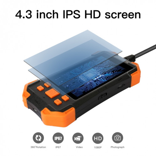 Y20 4,3 pouces IPS Color Color Screen 7.9mm Double Caméras Dual Câble dur Étanche Endoscope numérique, Longueur: 10m (Orange noire) SH704A1124-08