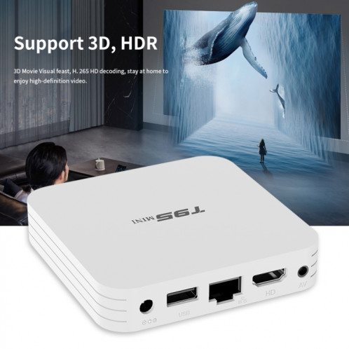 T95Mini 4K HD Network TV Boîte supérieure, Android 10.0, Allwinner H313 Quad Core 64 bits Cortex-A53, 1 Go + 8 Go, Support 2.4G WiFi, HDMI, AV, LAN, USB 2.0, Fiche UE SH28011264-012