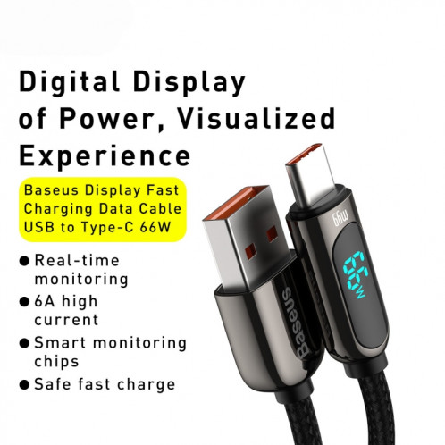 BASEUS CASX020001 66W USB à USB-C / Type-C Données numériques Câble de chargement rapide, Longueur du câble: 1M (Noir) SB501A859-07