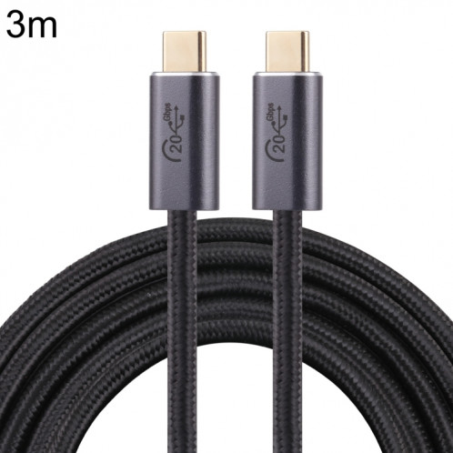 20GBPS USB 3.2 USB-C / Type-C mâle au câble de données tressé mâle USB-C / C / C, longueur de câble: 3m (noir) SH205A956-04