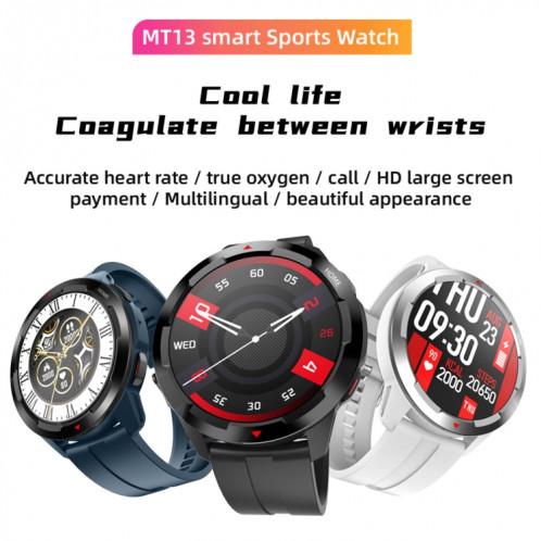MT13 1,32 pouces TFT Smart Watch Smart Watch, Support Bluetooth Call & Alipay (Argent) SH701C1783-07