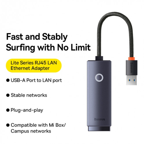 Adaptateur Ethernet de BaseUS Lite Series 1000MBPS Port Lan USB-A à RJ45 (gris) SB101A1389-08