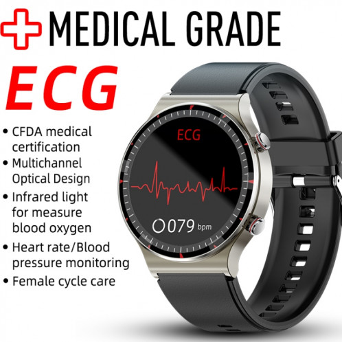 G08 1,3 pouce TFT Screen Smart Watch, support Mesure ECG de qualité médicale / Rappel menstruel des femmes, style: sangle en cuir marron (argent) SH202A626-07