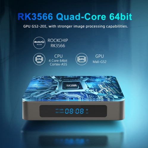 X96 X6 8K Smart TV Box Android 11.0 Média Player, RK3566 Quad Core Arm Cortex A55, RAM: 4 Go, ROM: 32 Go, Type de fiche: Plug SH55011738-08